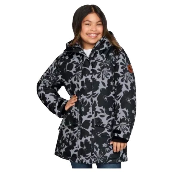 Roxy Youth Girls Parka Jacket Black Print Heavyweight XS 5/6 NWT - Picture 1 of 8